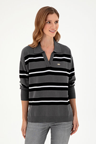 U.S. Polo Assn. Women's Anthracite Polo Neck Sweater 50297089-Vr006