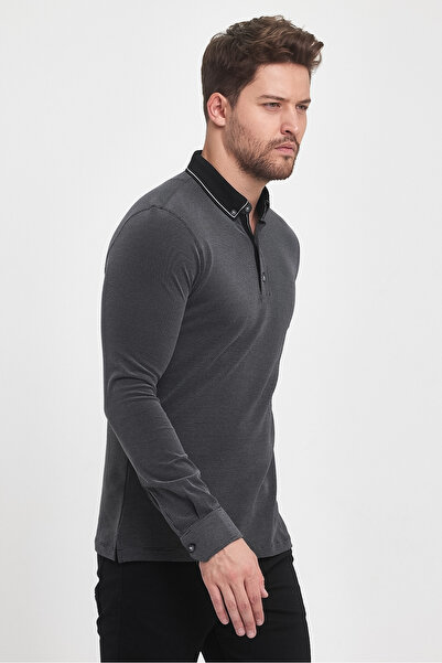 ENQUE Ανδρικό μακρύ μακρύ γιακά πόλο Winter Basic μαύρο φούτερ