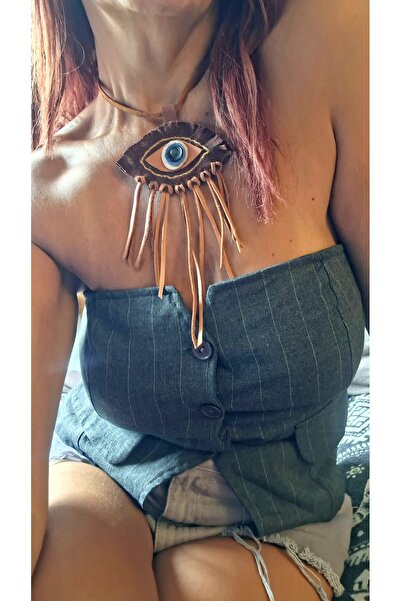 suuderi Kahverengi hakiki deri göz kolye