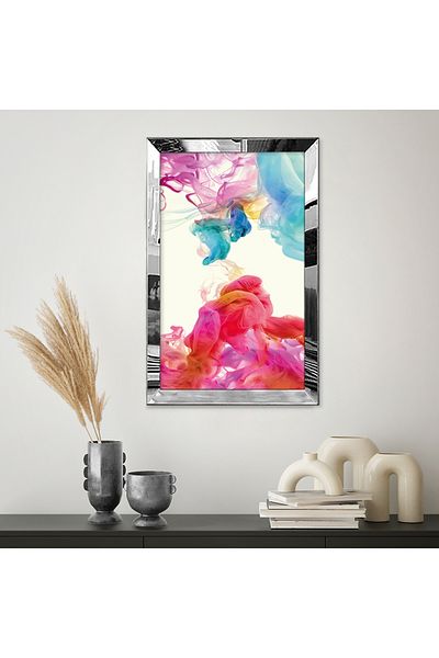 Zevahir Mobilya Dekorasyon Masa din MDF cu oglinda argintie din plexiglas, amestec de cerneala, abstracta Splash