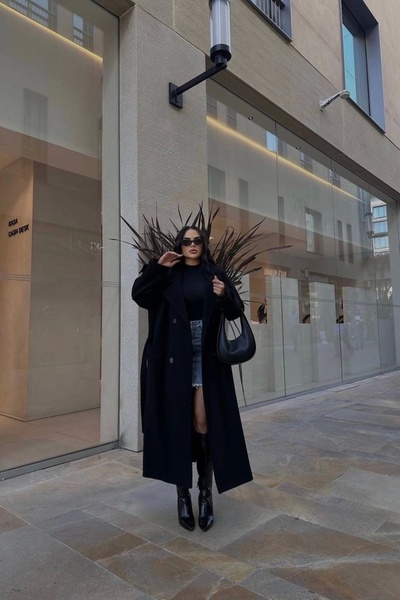 Eka Жіночий чорний довгий кашеміровий пальто 0999-6301