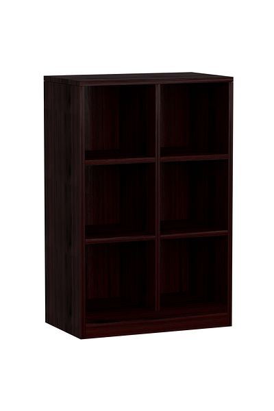 Mahmayi Wooden Display Shelves with 6 Storage Compartment, Freestanding, Dark Walnut