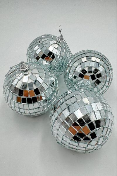 BeySüS Christmas Pine Tree Ornament Mirrored Disco Ball 8 cm Set of 4