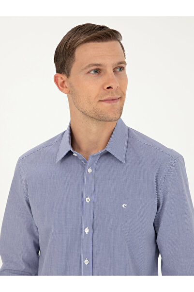 Cacharel Lacivert Slim Fit Pamuklu Çizgili Gömlek 50291357-VR033