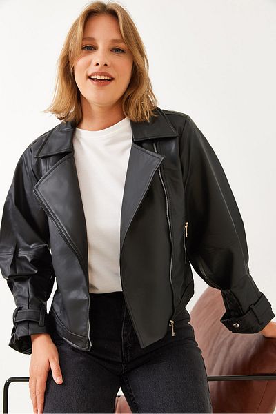 Bianco Lucci Damen-Lederjacke mit Ballonärmeln in Übergröße 60251850
