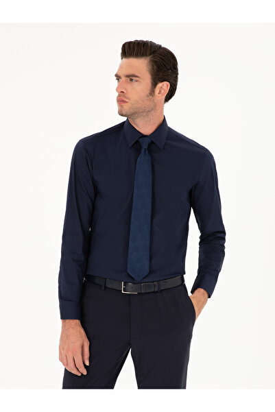 Cacharel Navy Blue Slim Fit Cotton Blended Shirt 50284433-Vr033