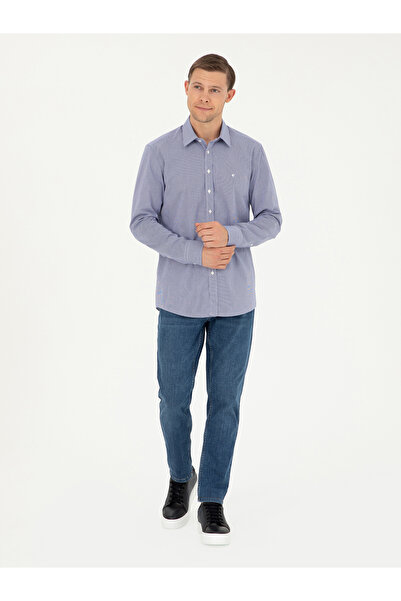 Cacharel Lacivert Slim Fit Pamuklu Çizgili Gömlek 50291357-VR033
