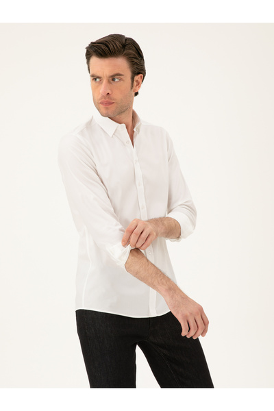Cacharel Beyaz Slim Fit Pmuk Karışımlı Gömlek 50285450-VR013