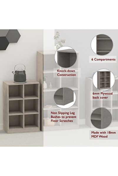 Mahmayi رفوف عرض خشبية مكونة من 6 حجرات تخزين، قائمة بذاتها، مصنوعة من الخرسانة الخفيفة