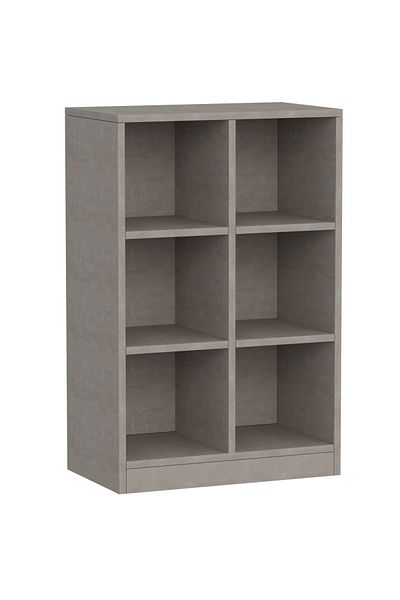 Mahmayi Wooden Display Shelves with 6 Storage Compartment, Freestanding, Light Concrete