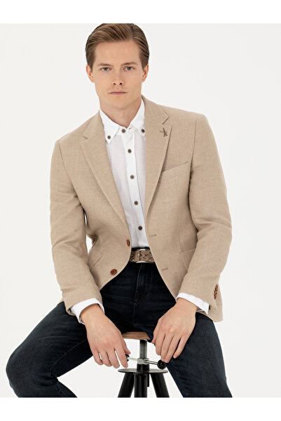 Cacharel Bej Slim Fit Yün Karışımlı Spor Ceket 50270156-VR011