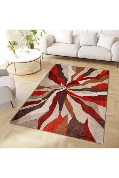 Rugs Modern Halı Συλλογή North Κόκκινο Μπεζ Αφηρημένο Σχέδιο Υφαντή Βάση Διακ...