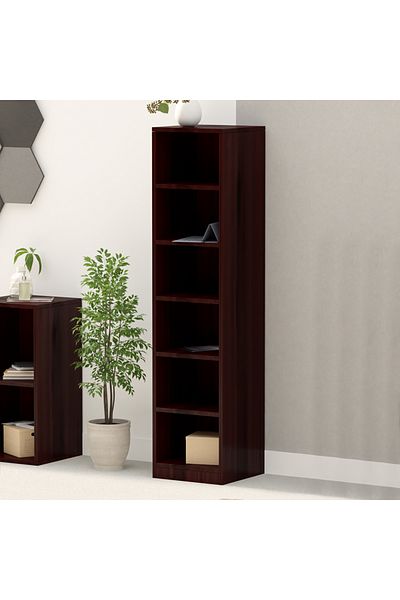 Mahmayi Wooden Storage Display Shelves 6-Tier Freestanding, Box Shelves, Dark Walnut