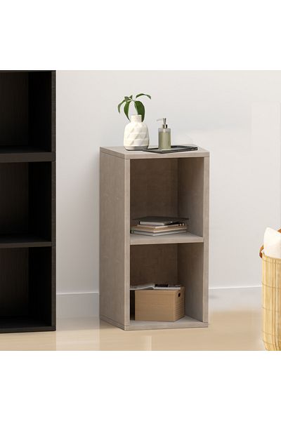 Mahmayi Wooden Storage Display Shelves 2-Tier Freestanding, Box Shelves, Light Concrete