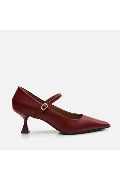 Hotiç Stiletto de damă Mary Jane din piele naturală roșu Claret