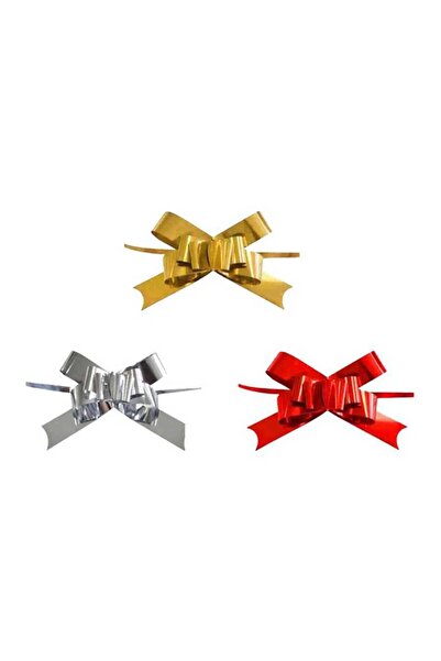 san Metalik Renkli Çekmel Fiyonk Hediye Paketi Süsü 30mm Pakette 50 Ad..Paket...