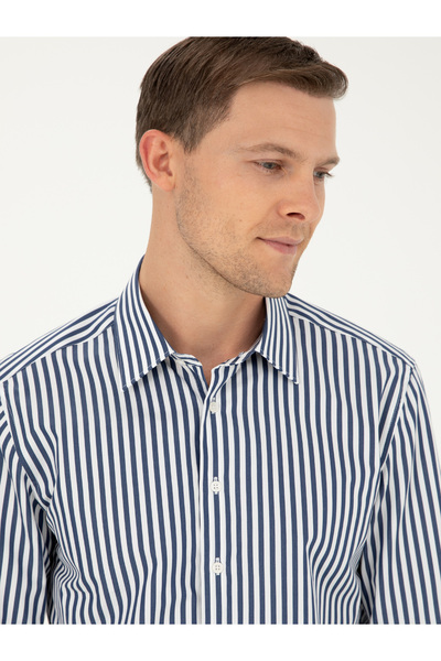 Cacharel Lacivert Slim Fit Pamuklu Çizgili Gömlek 50291360-VR033