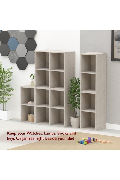 Mahmayi Wooden Storage Display Shelves 2-Tier Freestanding, Box Shelves, Light Concrete