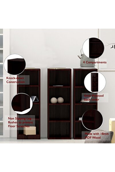 Mahmayi Wooden Storage Display Shelves 4-Tier Freestanding, Box Shelves, Dark Walnut