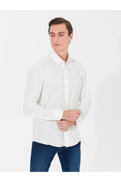 Cacharel Ekru Slim Fit Uzun Kollu Gömlek 50262889-VR019