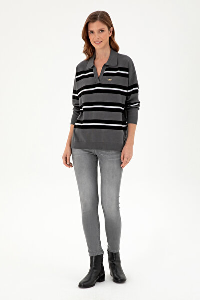 U.S. Polo Assn. Women's Anthracite Polo Neck Sweater 50297089-Vr006