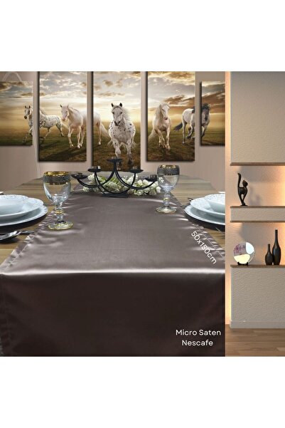 Leora Home Micro Saten Yemek Masa Örtüsü Runner - 50 x 150 cm - 33 farklı ren...