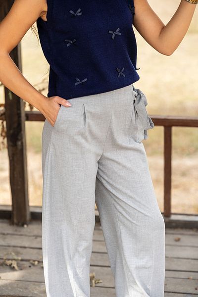 VerdeBlanco Gray Palazzo Trousers - Ribbon Detailed