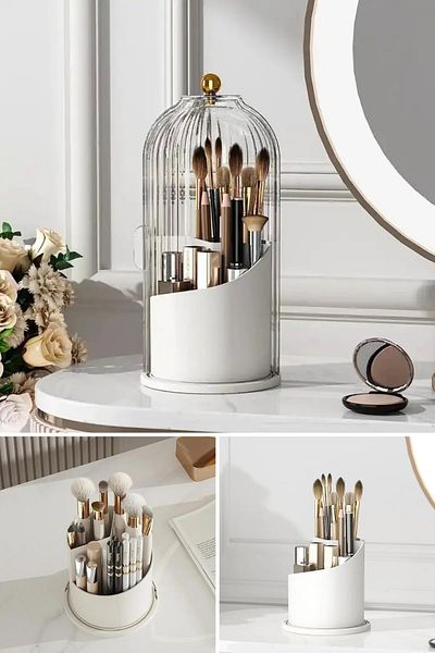 Emofom Claire 360 Rotatable Brush with Transparent Lid and Stand Cosmetic Makeup Organizer