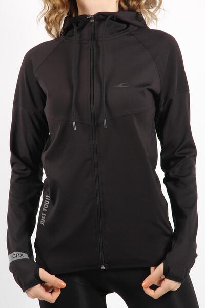Mckanzie Black Color Women's Tracksuit Top with Diving Fabric and Zipper
