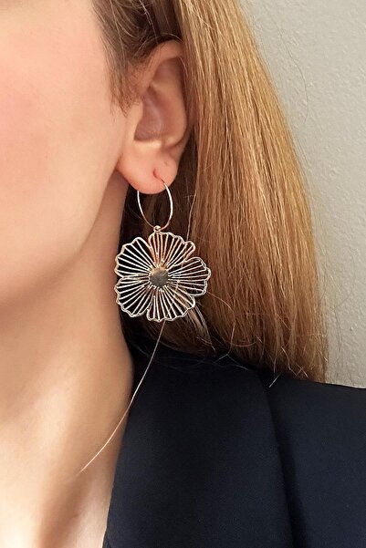 New Obsessions Altın Kaplama Doğa Serisi Çiçek Sallantılı Poppy Halka Küpe