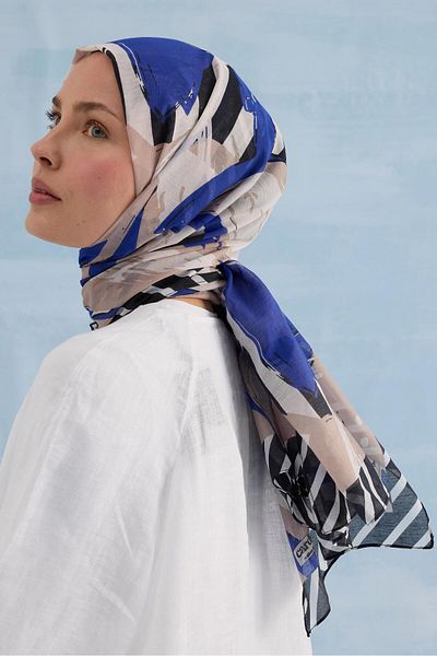 AMİNENESİL Cardion Ammoninesil Cotton Silk Shawl - Navy Blue, Μπεζ, Χρώμα Mink