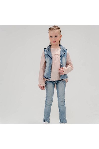 Cool Exclusive Girl's Metal Decorated Denim Vest Set