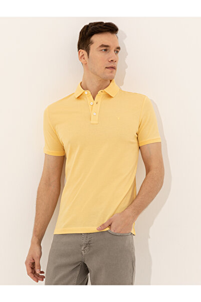 Cacharel Light Yellow Polo Neck Slim Fit Basic Mercerized T-Shirt 50250172 -V...