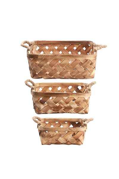 Sever Wooden Wicker Square 3 Piece Basket