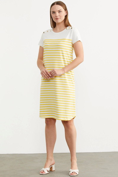 fantastik store Sementa 77482 Button Detailed Striped Combed Cotton Dress