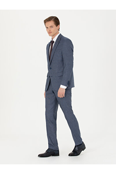 Cacharel Lacivert Slim Fit Mikro Desenli Kırlangıç Yaka Takım Elbise 50277979-VR033