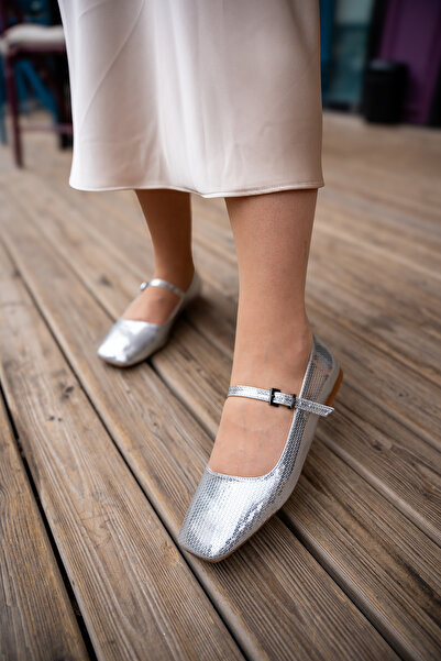 LAMİNTA Balerini de damă Emma Shiny Silver cu model de fulgi rotund