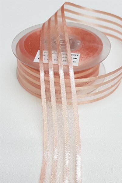 Limelia Panglică din șifon cu dungi din satin pudrat deschis 2,5 cm