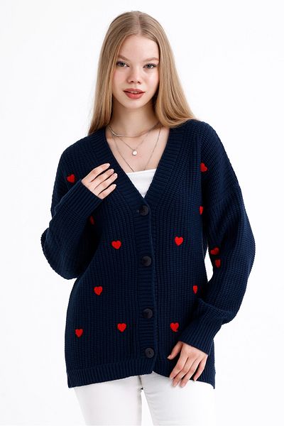 MD trend Cardigan de tricotaj cu nasturi cu model de inimă pentru femei
