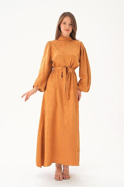 Rays Φόρεμα 4210A Model Camel με στάμπα και φύλλο