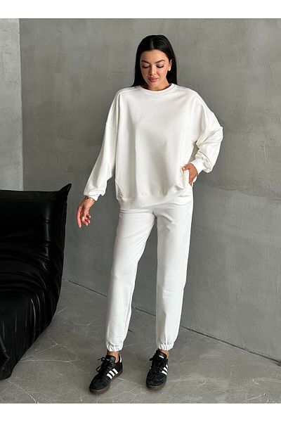 Laluvia Ecru Riven Long Sleeve Elastic Leg Set