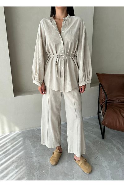 Laluvia Beige Vanessa Taille gebunden Ballon Arm Set