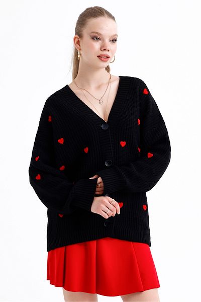 MD trend Cardigan de tricotaj cu nasturi cu model de inimă pentru femei