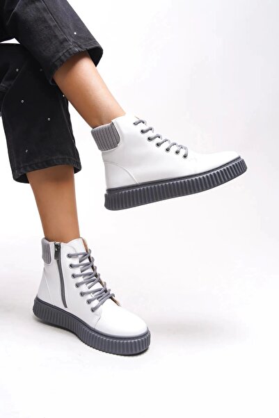 MFT AYAKKABI Λευκή σόλα - Γυναικείες μπότες με κορδόνια και φερμουάρ