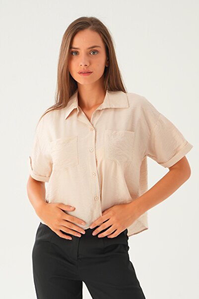 Rays 4274A Cămașă scurtă bej - Buzunar dublu