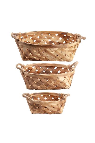 Sever Wooden Wicker Round 3 Piece Basket