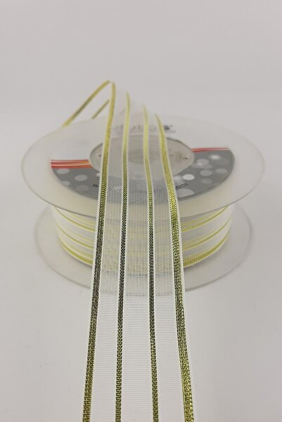 Limelia Panglică din șifon cu sclipici cu dungi aurii 25 m