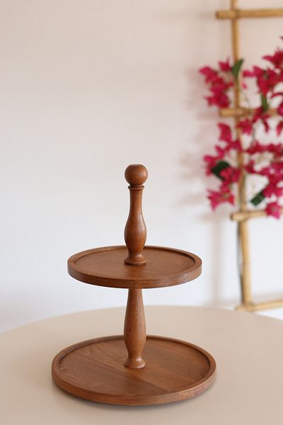 justwood 2 Tiers 21/25 Cm Wooden Cake Cake Presentation Stand - Serving Presentation Plate, Multi-Purpose Catering