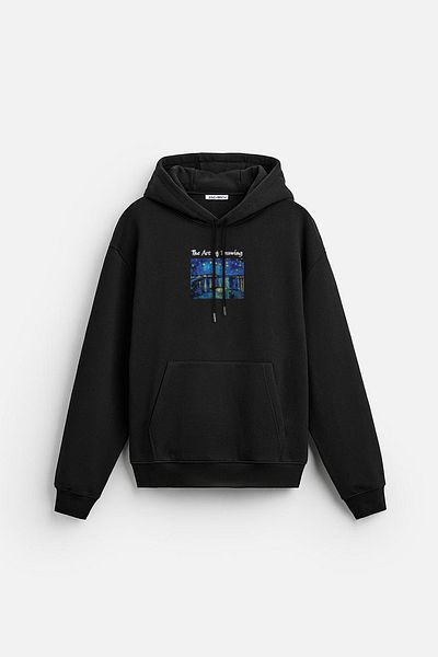 Butik Trend We Hooded Kangaroo Pocket Night Printed Sweatshirt