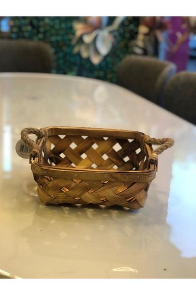 Sever Wooden Wicker Square Basket 25X25X9Cm